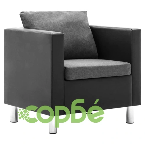 Фотьойл, черно и светлосиво, изкуствена кожа ➤ топ цена ➤ sorbe.bg