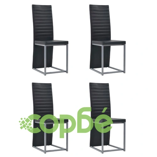 Трапезен комплект 5 части изкуствена кожа стомана стъкло черен ➤ топ цена ➤ sorbe.bg