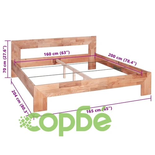 Рамка за легло без матрак, дъбово дърво масив, 160x200 см ➤ топ цена ➤ sorbe.bg