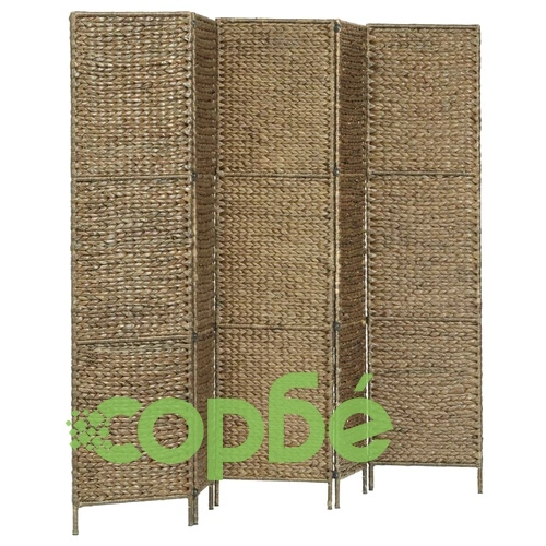 Параван за стая, 5 панела, кафяв, 193x160 cм, воден хиацинт ➤ топ цена ➤ sorbe.bg
