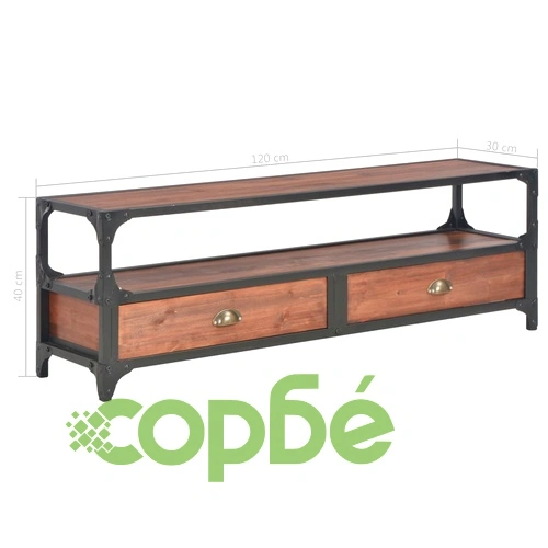 ТВ шкаф с 2 чекмеджета 120x30x40 см борово дърво масив ➤ топ цена ➤ sorbe.bg