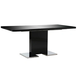 Разтегателна трапезна маса силен гланц черна 180x90x76 см МДФ