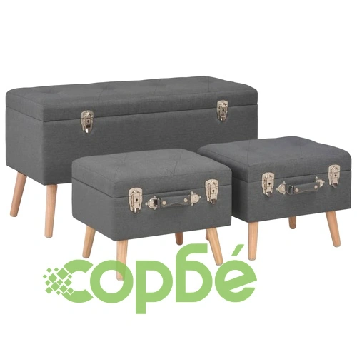 Табуретки за съхранение, 3 бр, тъмносиви, плат ➤ топ цена ➤ sorbe.bg