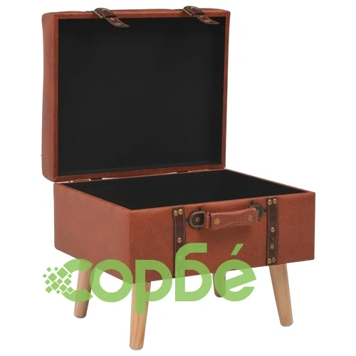 Табуретка за съхранение, 40 см, жълтокафява, изкуствена кожа ➤ топ цена ➤ sorbe.bg