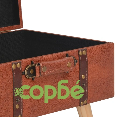 Табуретка за съхранение, 40 см, жълтокафява, изкуствена кожа ➤ топ цена ➤ sorbe.bg