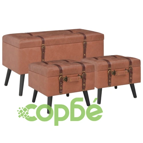 Табуретки за съхранение, 3 бр, кафяви, изкуствена кожа ➤ топ цена ➤ sorbe.bg