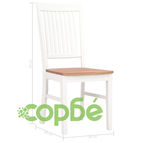 Трапезни столове, 2 бр, бели, дъбова дървесина масив ➤ топ цена ➤ sorbe.bg