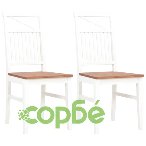 Трапезни столове, 2 бр, бели, дъбова дървесина масив ➤ топ цена ➤ sorbe.bg