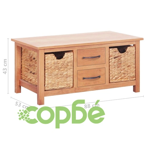 Бюфет, 88x53x43 см, дъбов масив и воден хиацинт ➤ топ цена ➤ sorbe.bg