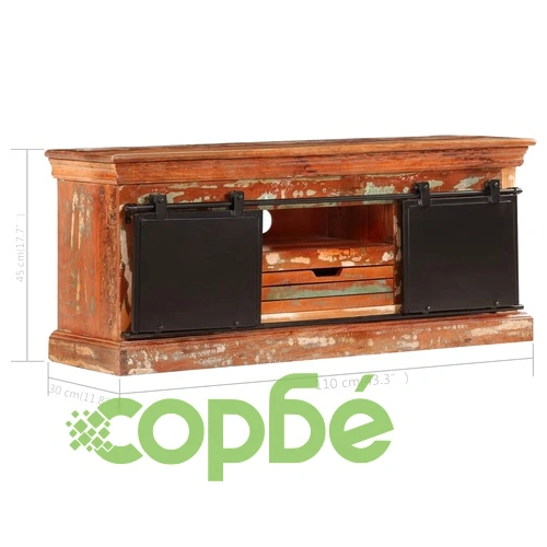 ТВ шкаф, 110x30x45 cм, регенерирано дърво масив ➤ топ цена ➤ sorbe.bg