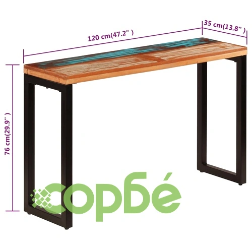 Конзолна маса, 120x35x76 cм, регенерирано дърво масив и стомана ➤ топ цена ➤ sorbe.bg