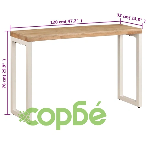 Конзолна маса, 120x35x76 cм, манго масив и стомана ➤ топ цена ➤ sorbe.bg