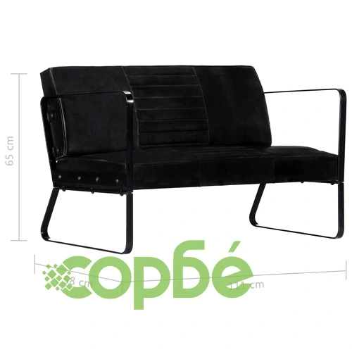 2-местен диван, черен, естествена кожа ➤ топ цена ➤ sorbe.bg