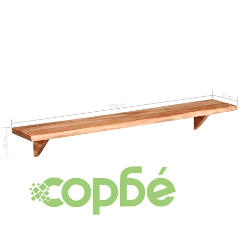 Рафтове за стена, 2 бр, 120x20x18 см, акация масив ➤ топ цена ➤ sorbe.bg