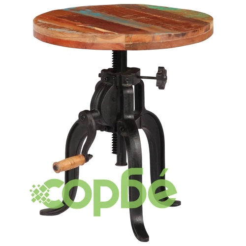 Странична маса, 45x(45-62) cм, регенерирано дърво масив и чугун ➤ топ цена ➤ sorbe.bg