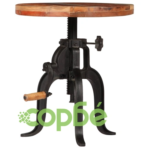 Странична маса, 45x(45-62) cм, регенерирано дърво масив и чугун ➤ топ цена ➤ sorbe.bg