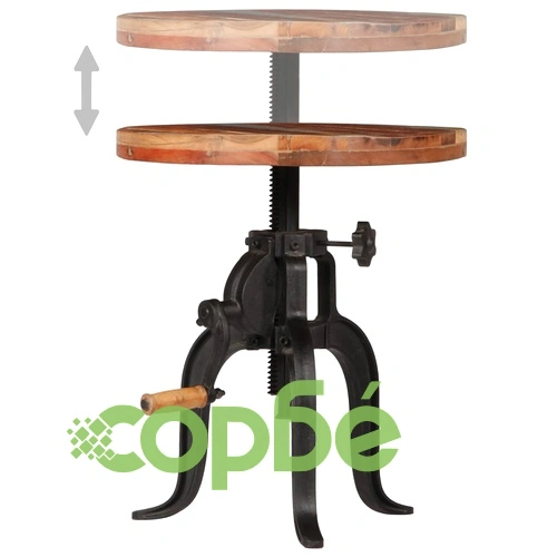 Странична маса, 45x(45-62) cм, регенерирано дърво масив и чугун ➤ топ цена ➤ sorbe.bg