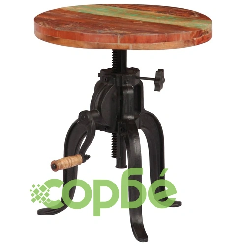 Странична маса, 45x(45-62) cм, регенерирано дърво масив и чугун ➤ топ цена ➤ sorbe.bg