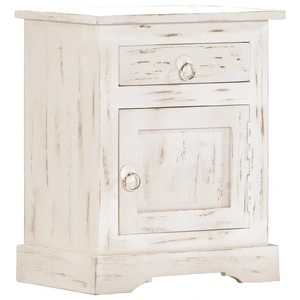 Нощно шкафче, бяло, 40x30x50 см, мангово дърво масив