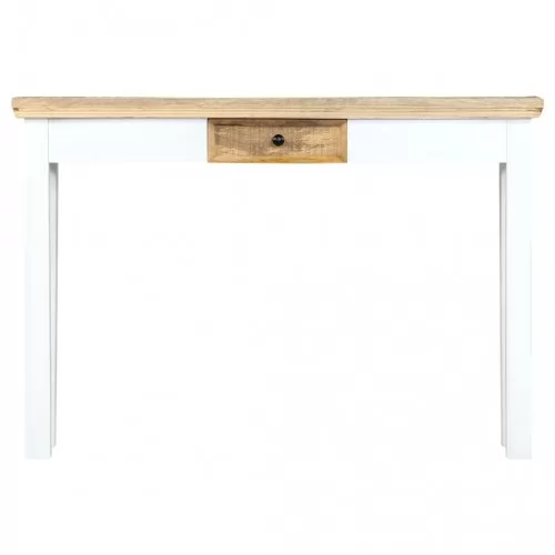 Конзолна маса, бяло и кафяво, 110x35x75 cм, манго масив ➤ топ цена ➤ sorbe.bg