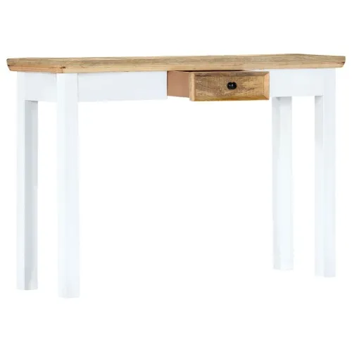 Конзолна маса, бяло и кафяво, 110x35x75 cм, манго масив ➤ топ цена ➤ sorbe.bg