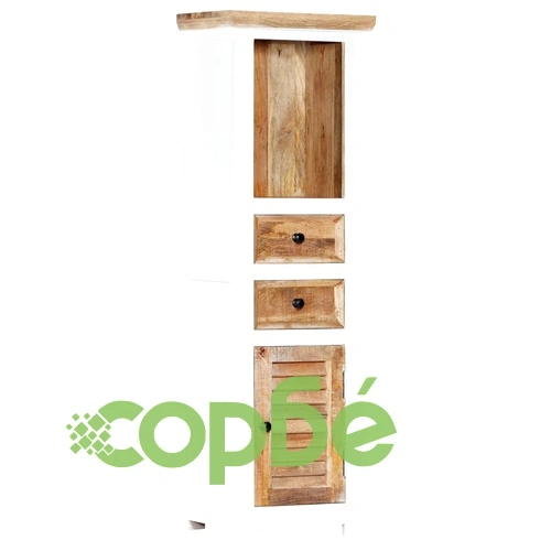 Висок шкаф бяло и кафяво 40x30x128 см грубо мангово дърво масив ➤ топ цена ➤ sorbe.bg