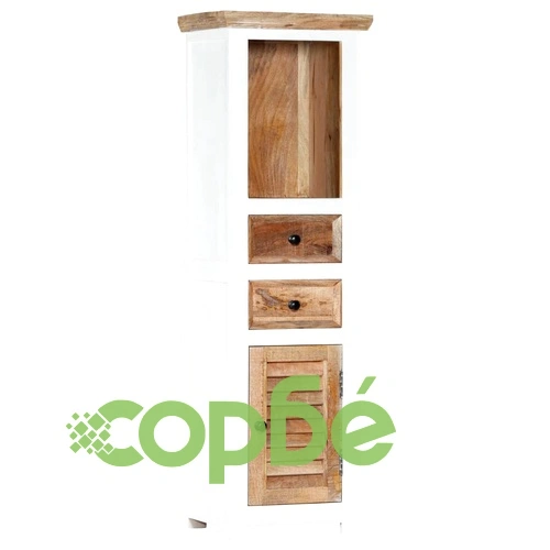 Висок шкаф бяло и кафяво 40x30x128 см грубо мангово дърво масив ➤ топ цена ➤ sorbe.bg