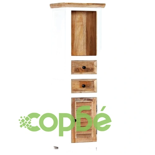 Висок шкаф бяло и кафяво 40x30x128 см грубо мангово дърво масив ➤ топ цена ➤ sorbe.bg