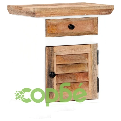 Нощно шкафче, бяло и кафяво, 40x30x50 см, мангово дърво масив ➤ топ цена ➤ sorbe.bg