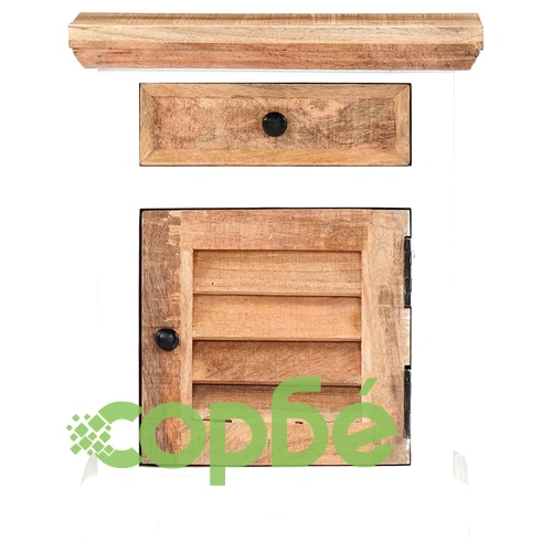 Нощно шкафче, бяло и кафяво, 40x30x50 см, мангово дърво масив ➤ топ цена ➤ sorbe.bg