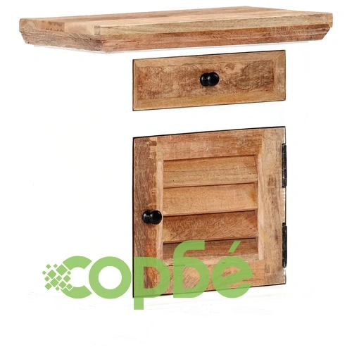 Нощно шкафче, бяло и кафяво, 40x30x50 см, мангово дърво масив ➤ топ цена ➤ sorbe.bg