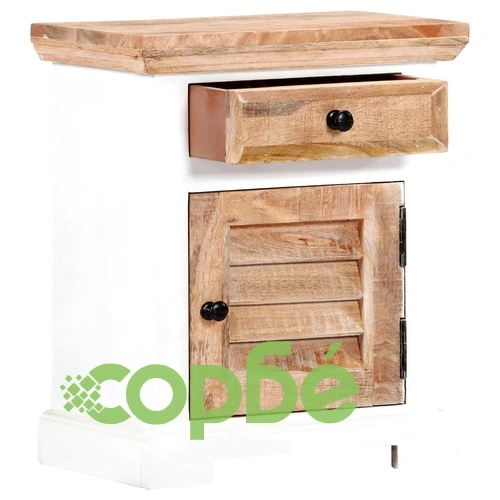 Нощно шкафче, бяло и кафяво, 40x30x50 см, мангово дърво масив ➤ топ цена ➤ sorbe.bg