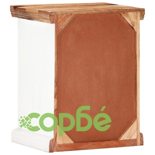 Нощно шкафче, бяло и кафяво, 40x30x50 см, мангово дърво масив ➤ топ цена ➤ sorbe.bg