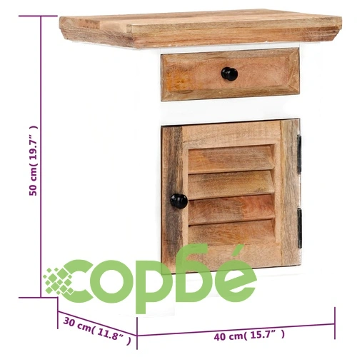 Нощно шкафче, бяло и кафяво, 40x30x50 см, мангово дърво масив ➤ топ цена ➤ sorbe.bg