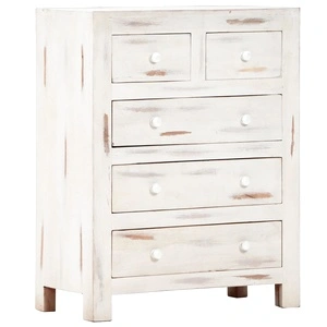 Шкаф с чекмеджета, бял, 58x30x75 см, акациево дърво масив