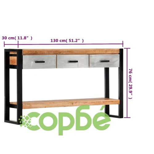 Конзолна маса, 130x30x76 cм, мангово дърво масив ➤ топ цена ➤ sorbe.bg