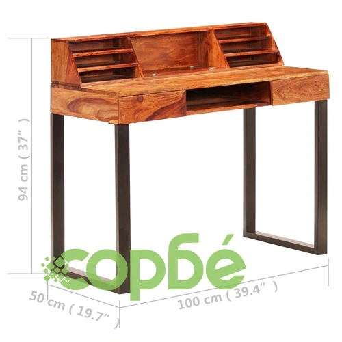 Бюро, 110x50x94 cм, акациево дърво масив и стомана ➤ топ цена ➤ sorbe.bg