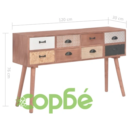 Конзолна маса с 8 чекмеджета, 120x30x76 см, бор масив ➤ топ цена ➤ sorbe.bg