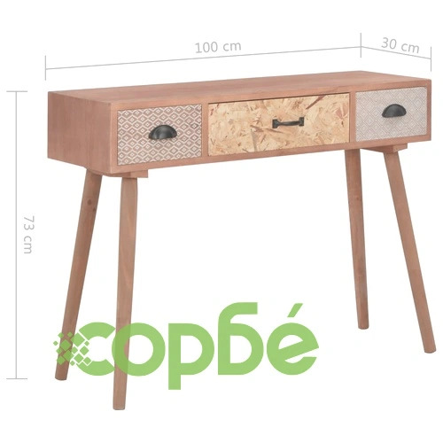 Конзолна маса с 3 чекмеджета, 100x30x73 см, бор масив ➤ топ цена ➤ sorbe.bg