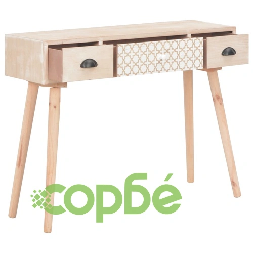 Конзолна маса с 3 чекмеджета, 100x30x73 см, бор масив ➤ топ цена ➤ sorbe.bg