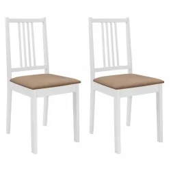 Трапезни столове с тапицерия, 2 бр, бели, масивна дървесина