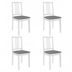 Трапезни столове с тапицерия, 4 бр, бели, масивна дървесина