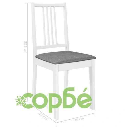 Трапезни столове с тапицерия, 4 бр, бели, масивна дървесина ➤ топ цена ➤ sorbe.bg