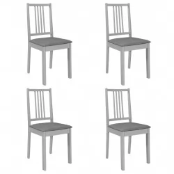 Трапезни столове с тапицерия, 4 бр, сиви, масивна дървесина