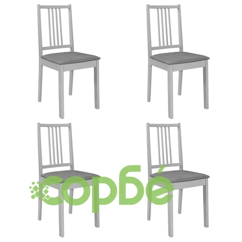 Трапезни столове с тапицерия, 4 бр, сиви, масивна дървесина ➤ топ цена ➤ sorbe.bg