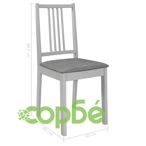 Трапезни столове с тапицерия, 4 бр, сиви, масивна дървесина ➤ топ цена ➤ sorbe.bg