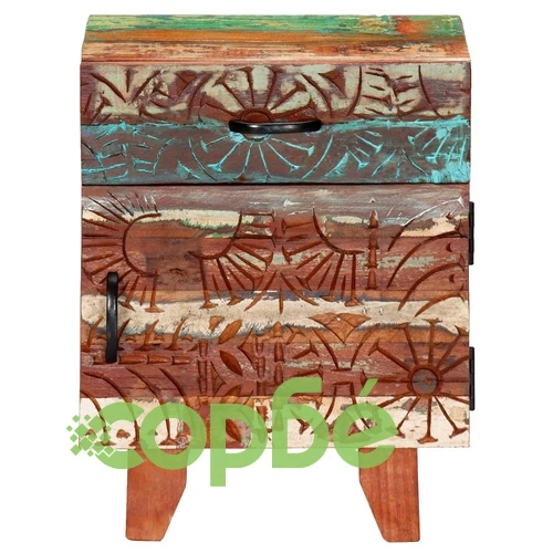 Ръчно резбовано нощно шкафче, 40x30x50 см, регенерирано дърво ➤ топ цена ➤ sorbe.bg