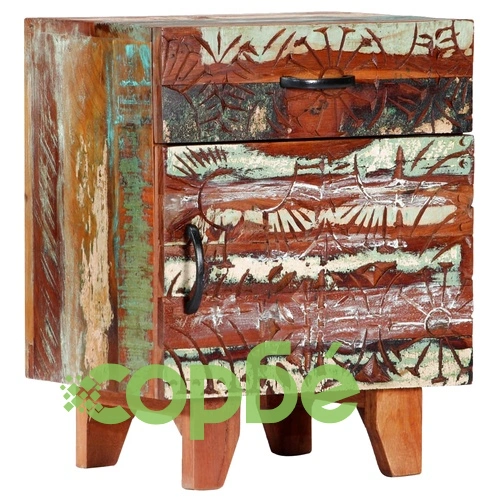 Ръчно резбовано нощно шкафче, 40x30x50 см, регенерирано дърво ➤ топ цена ➤ sorbe.bg