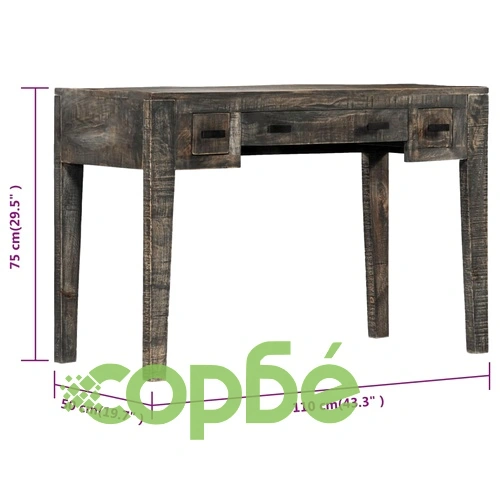 Бюро, черно, 110x50x75 см, мангово дърво масив ➤ топ цена ➤ sorbe.bg