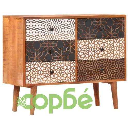 Бюфет с отпечатани мотиви, 90x30x70 см, мангово дърво масив ➤ топ цена ➤ sorbe.bg